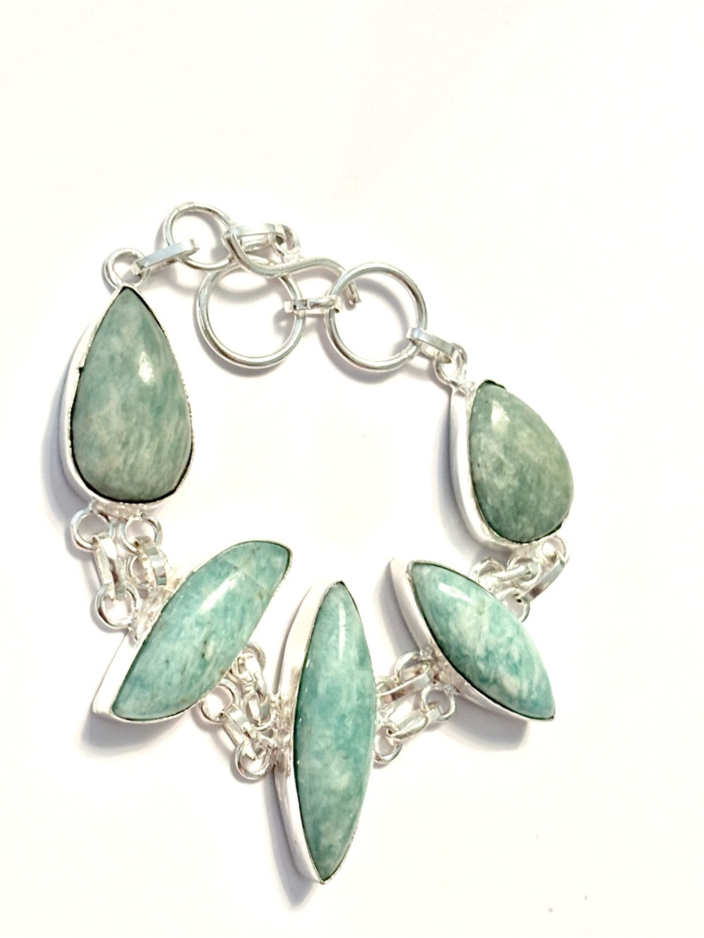 Beautiful, 5 stone, 925 marked, Amazonite bracelet, size 7 1/2–8 - Picture 2 of 4